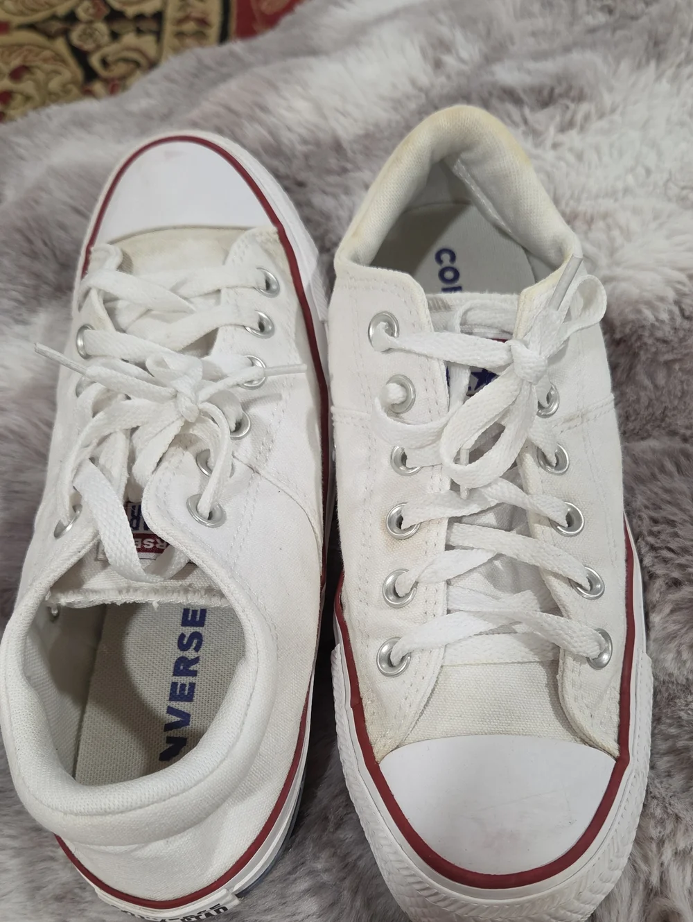 Converse Women's White Low Top Canvas Sneakers with Red Trim